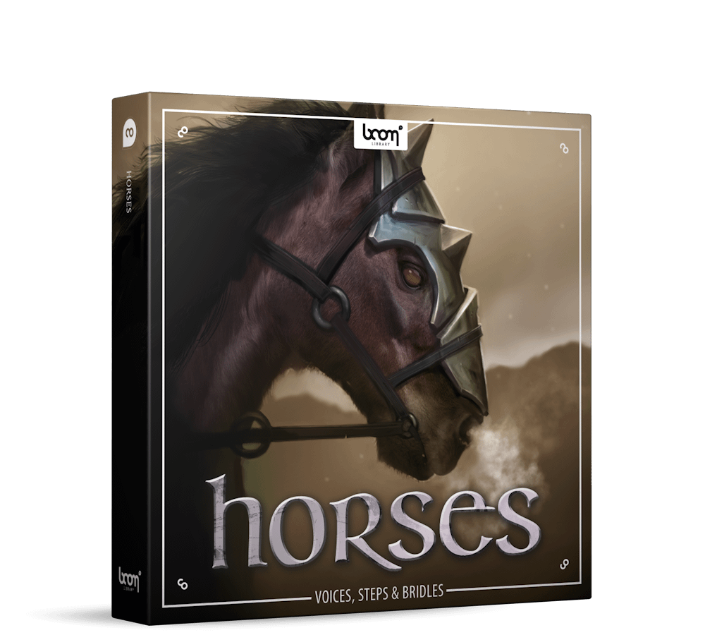 Horses sound effects product box by BOOM Library