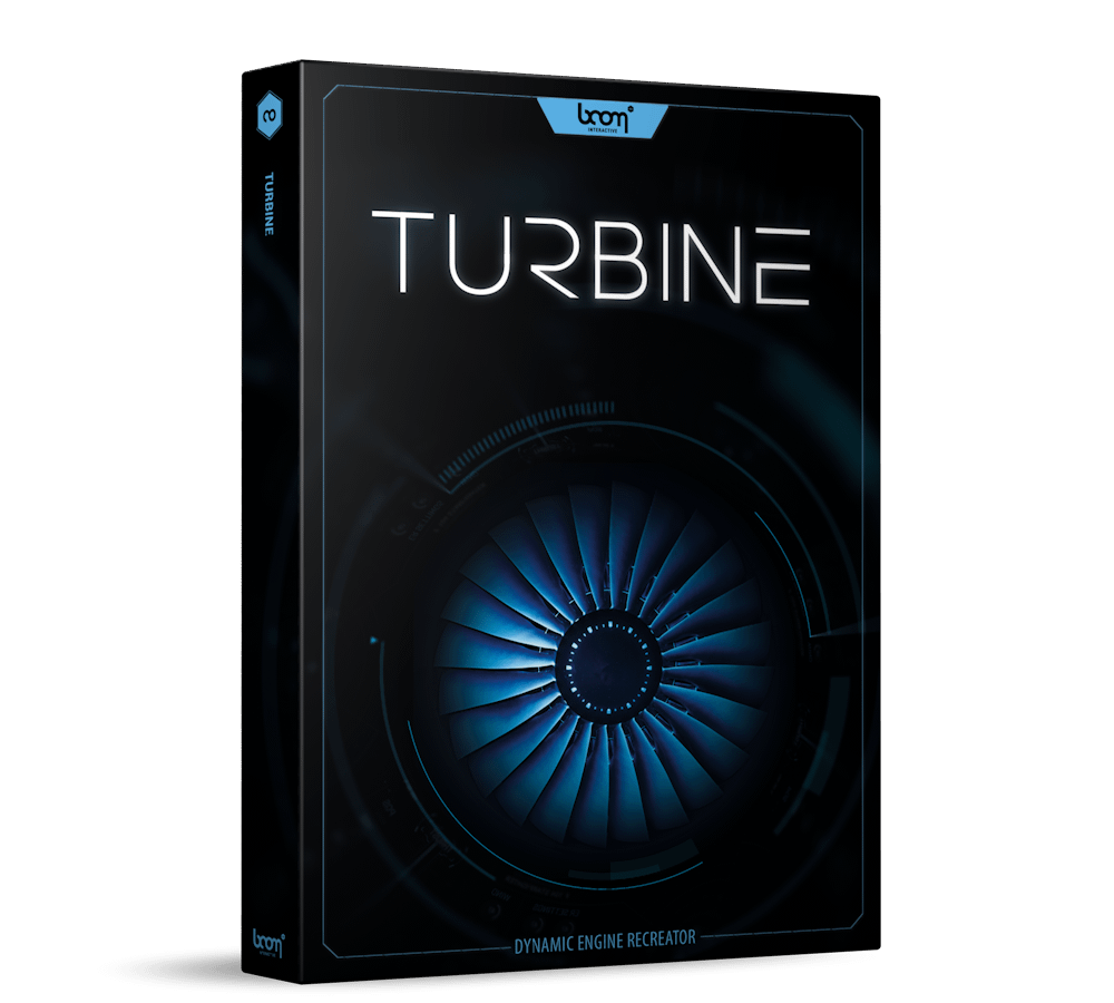 Turbine flight path and jet engine sounds software plug-in by BOOM Library product box