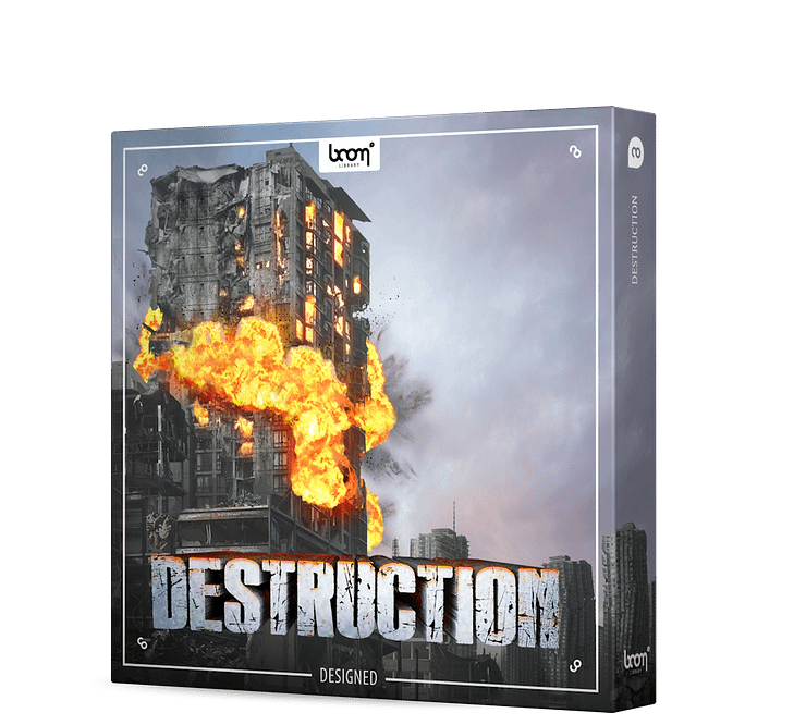 Destruction Sound Effects Library Product Box by BOOM Library