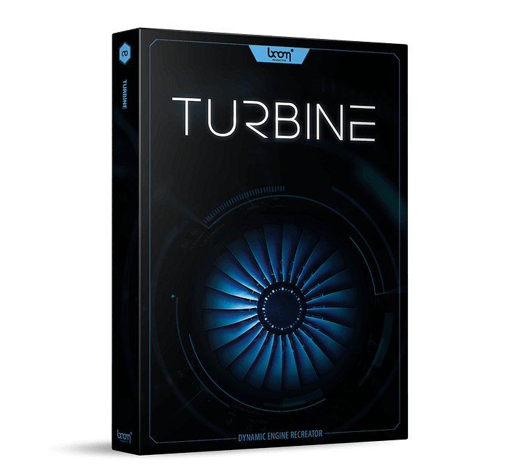 Turbine flight path and jet engine sounds software plug-in by BOOM Library product box