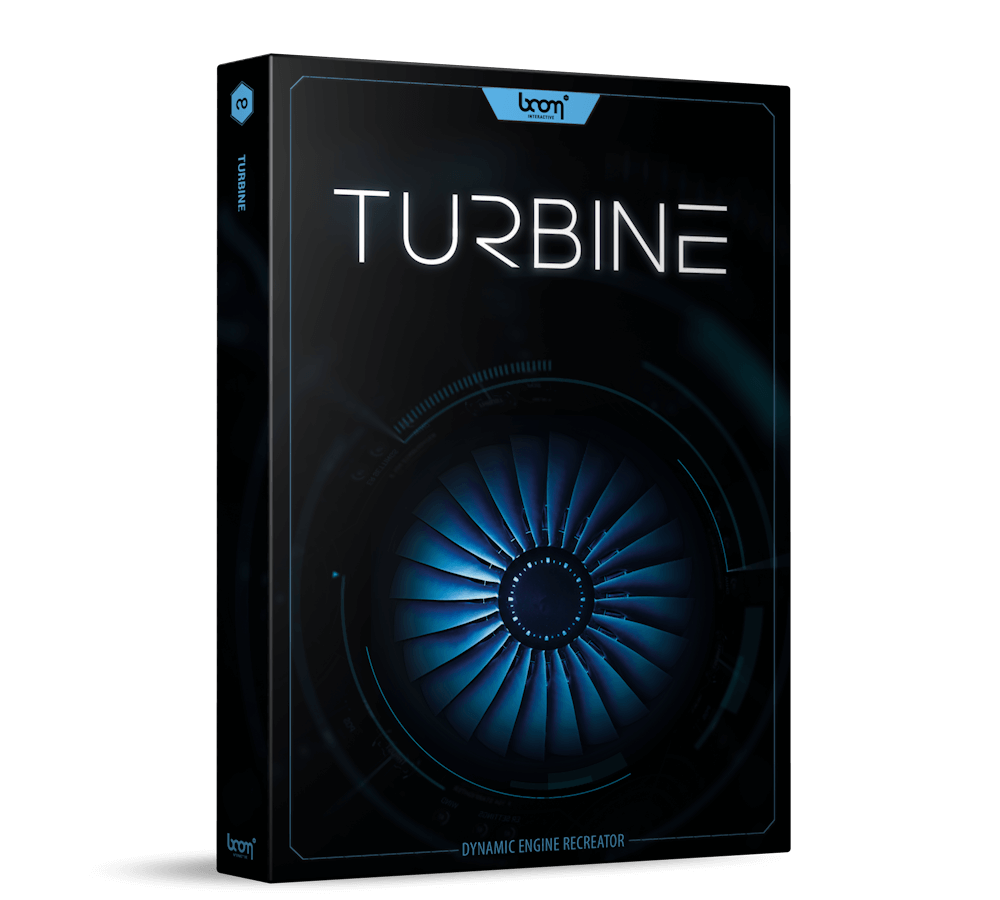 Turbine flight path and jet engine sounds software plug-in by BOOM Library product box